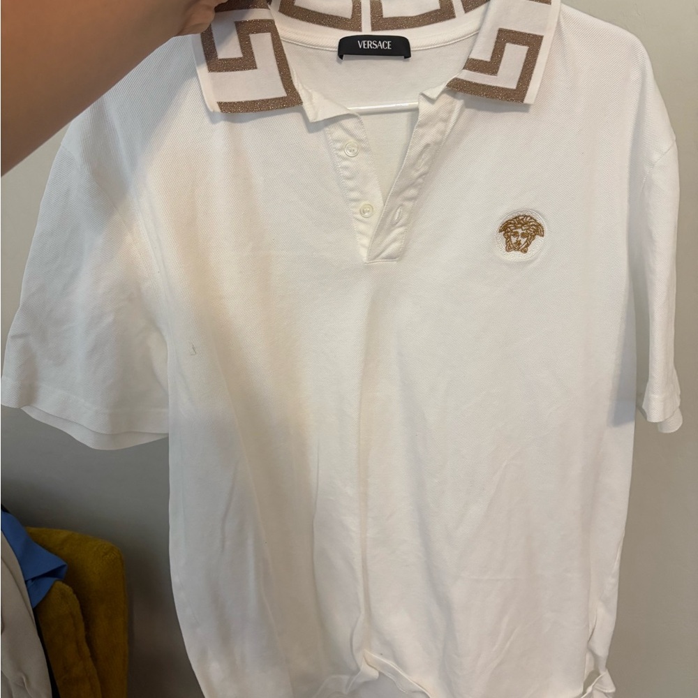 Versace White Polo with Gold Detailing